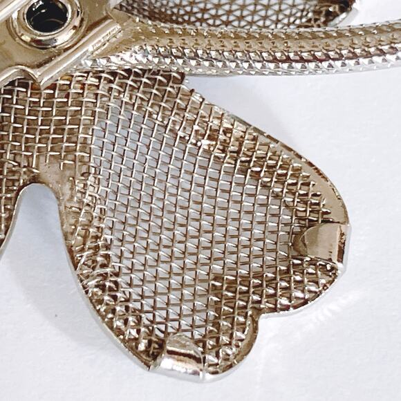 VTG Mid Century Brooch Mesh Clover Blue Rhinestone Silver Tone Pin - Picture 7 of 9